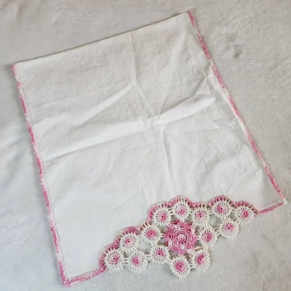 Vintage White Cotton Table Runner With Crocheted Edges